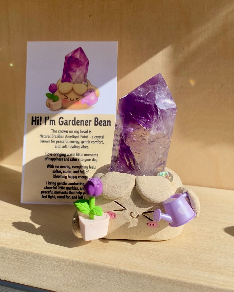 Little Gardener Bean – Handmade Amethyst Points Crystal Figurine