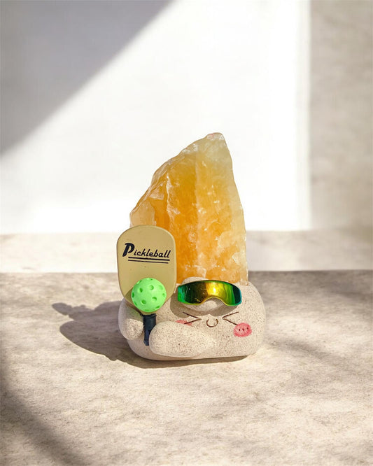 Pickleball Bean – Handmade Orange Calcite Crystal Figurine
