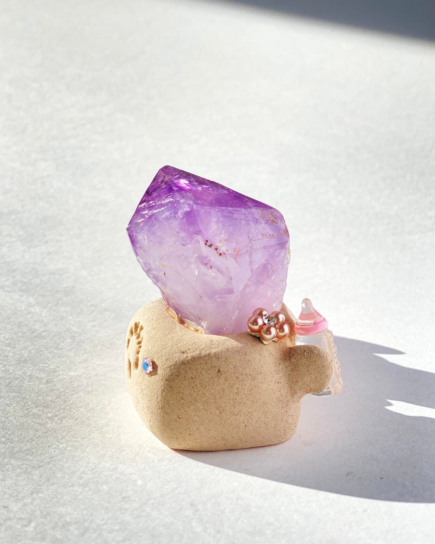 Snuggle Bean β Handmade Amethyst & Rose Quartz Crystal Figurine Set