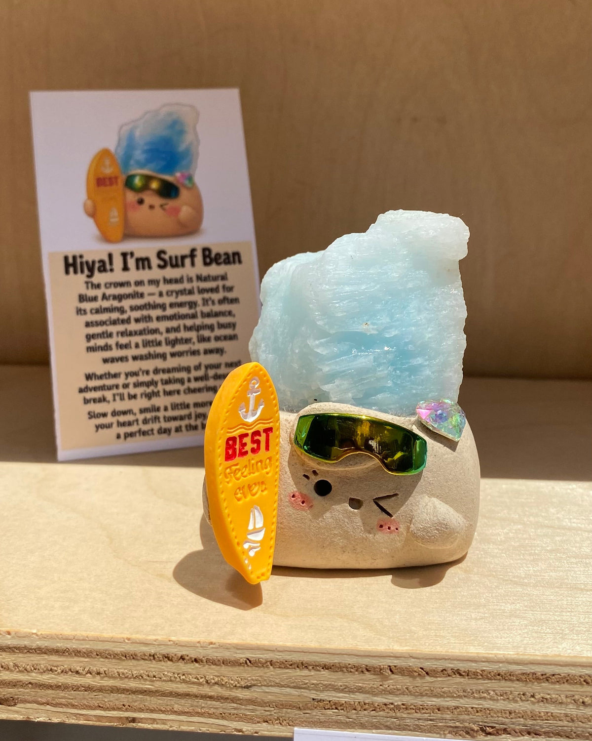 Little Surf Bean – Handmade Aragonite Crystal Figurine