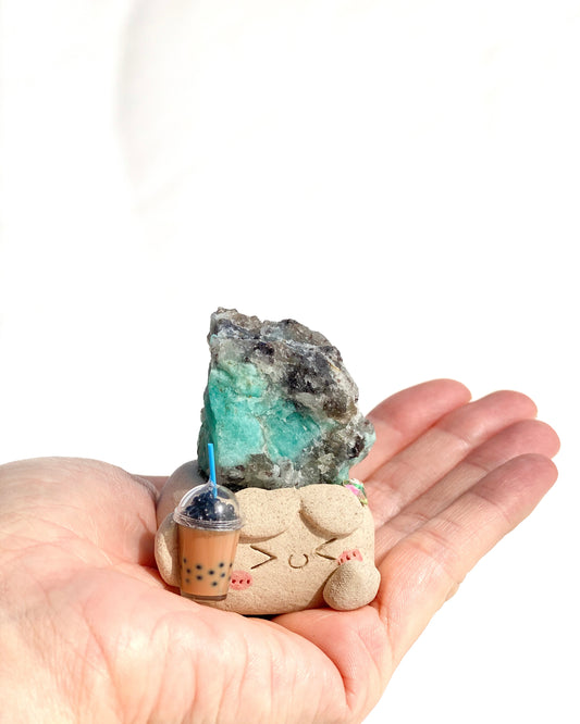 Boba Bean – Handmade Amazonite Crystal Figurine