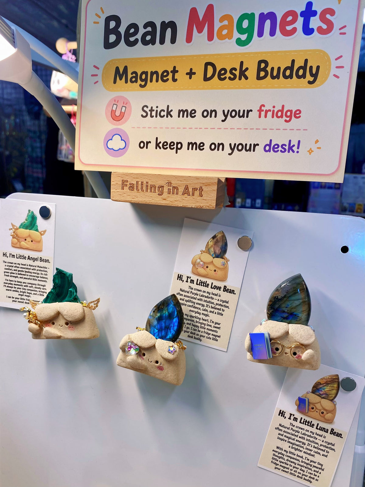Little Magnet+Desk Buddy Bean – Handmade Labradorite Crystal Figurine