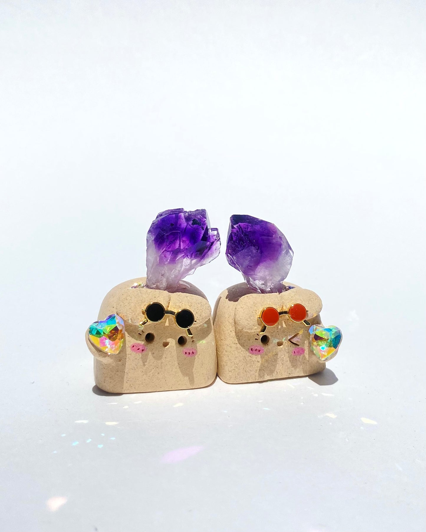 Snuggle Bean – Handmade Amethyst Crystal Figurine Set
