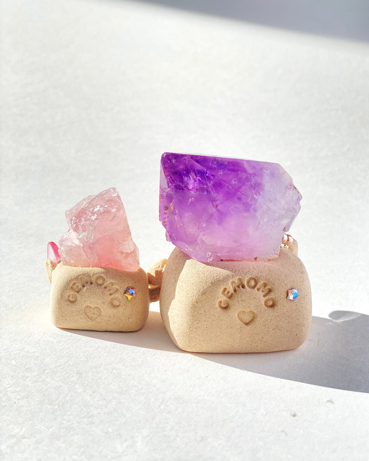 Snuggle Bean – Handmade Amethyst & Rose Quartz Crystal Figurine Set