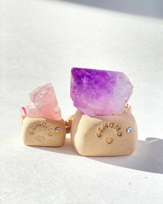 Little Snuggle Bean – Handmade Amethyst & Rose Quartz Crystal Figurine Set