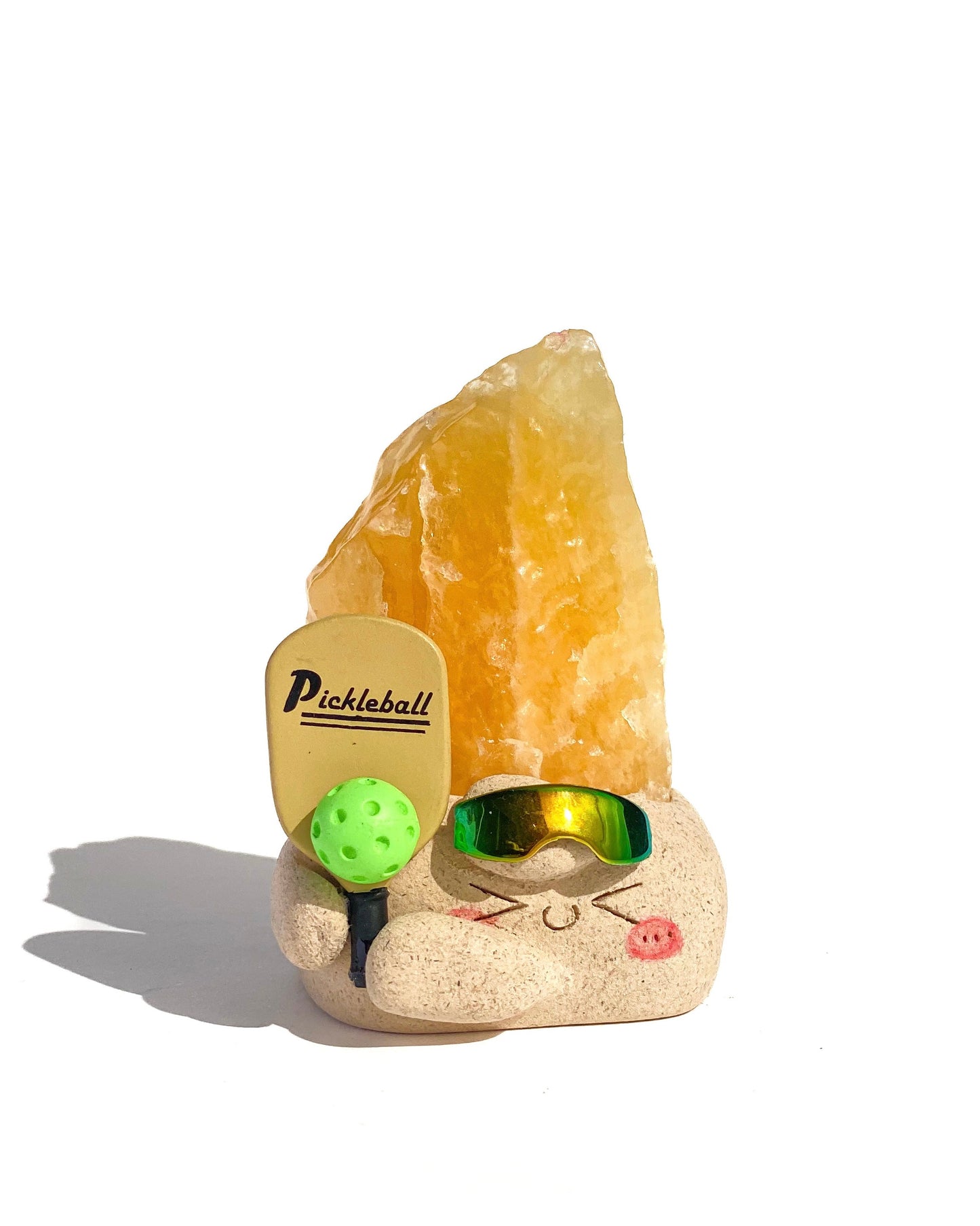 Pickleball Bean – Handmade Orange Calcite Crystal Figurine