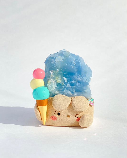 Joy-Joy Bean – Handmade Blue Calcite Crystal Figurine