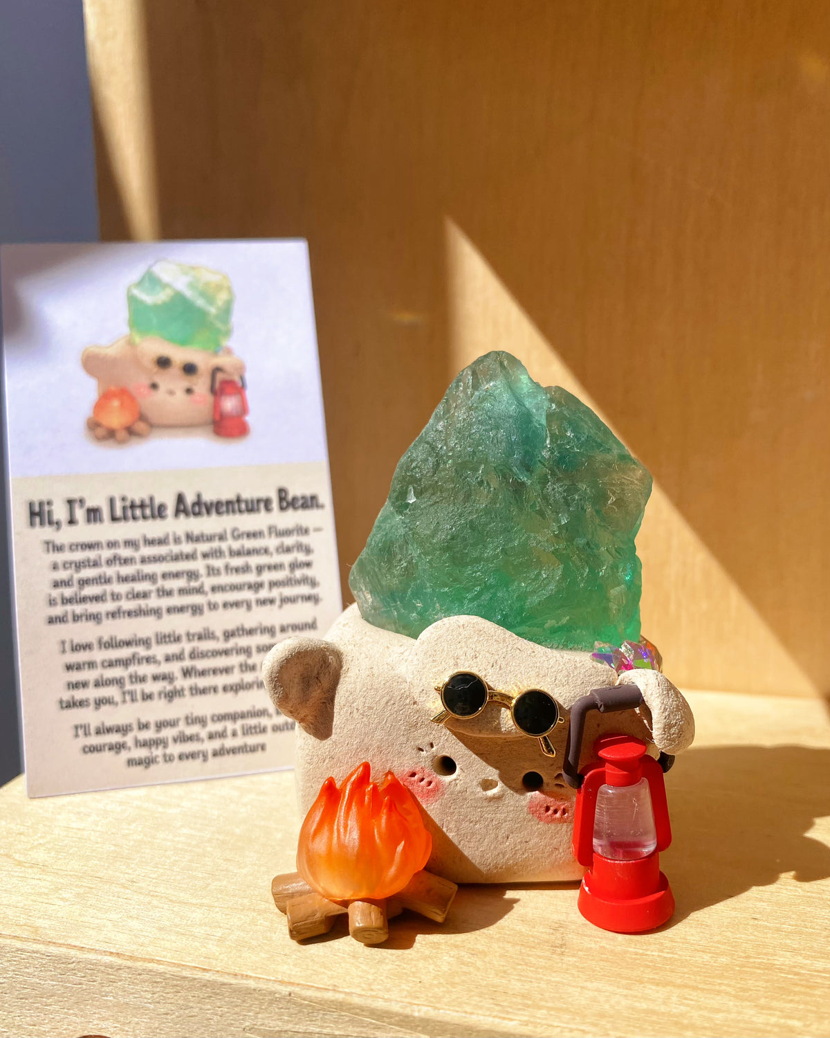 Little Adventure Bean – Handmade Green Fluorite Crystal Figurine