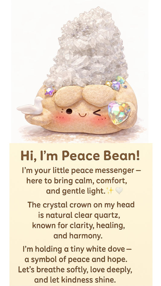 Peace Bean – Handmade Clear Quartz Crystal Cluster Figurine