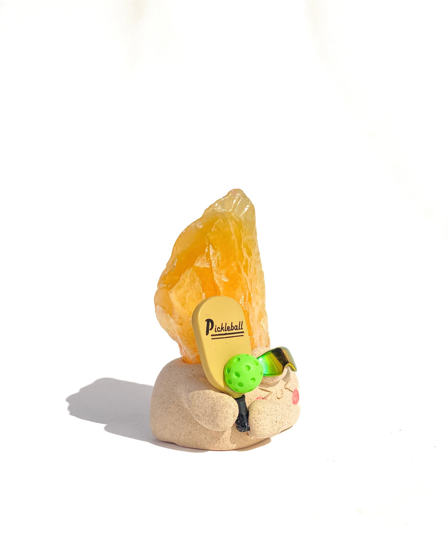 Pickleball Bean – Handmade Orange Calcite Crystal Figurine