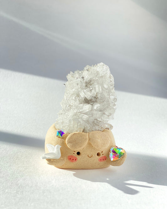 Peace Bean – Handmade Clear Quartz Crystal Cluster Figurine