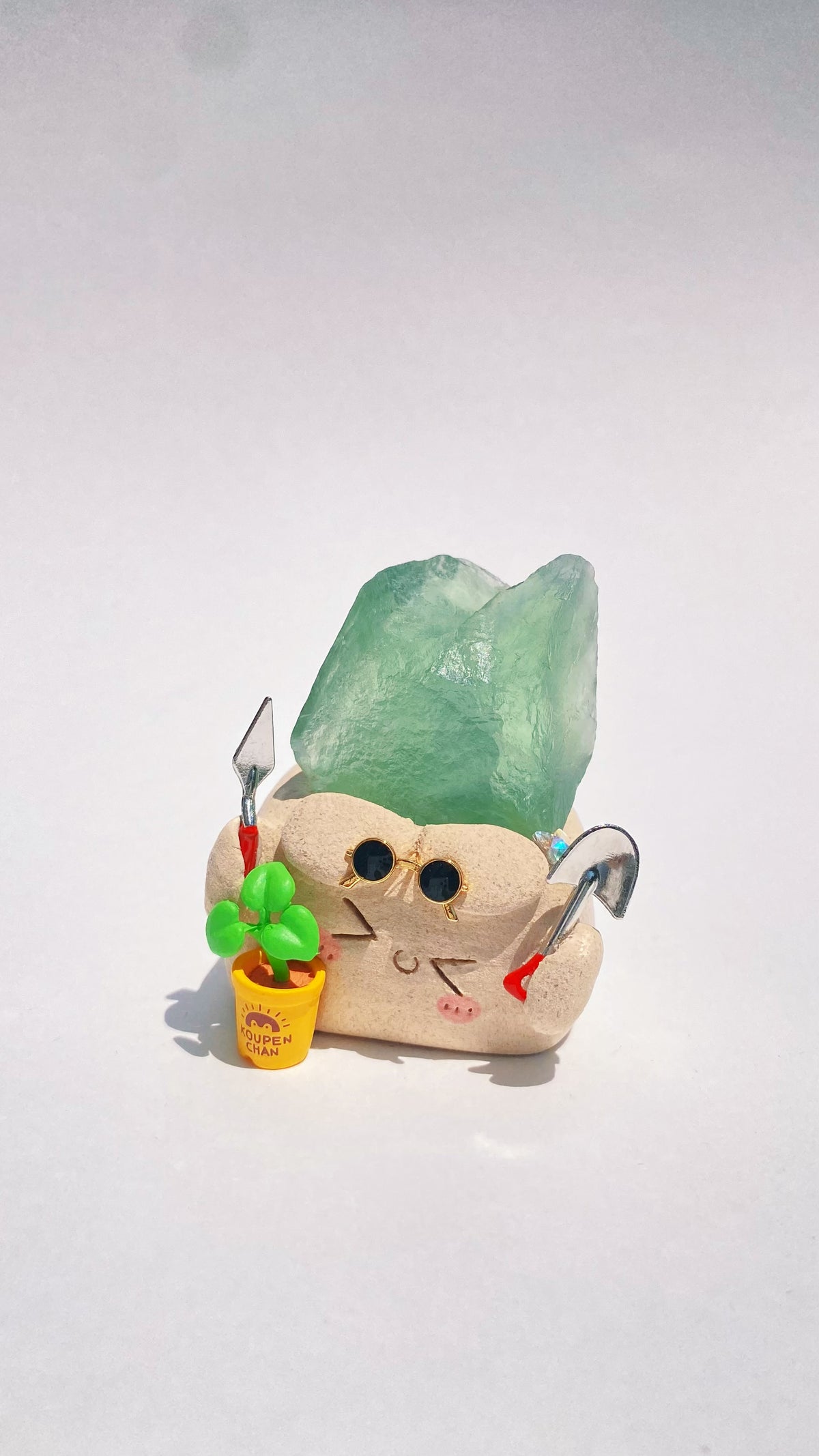 Little Gardener Bean – Handmade Green Fluorite Crystal Figurine