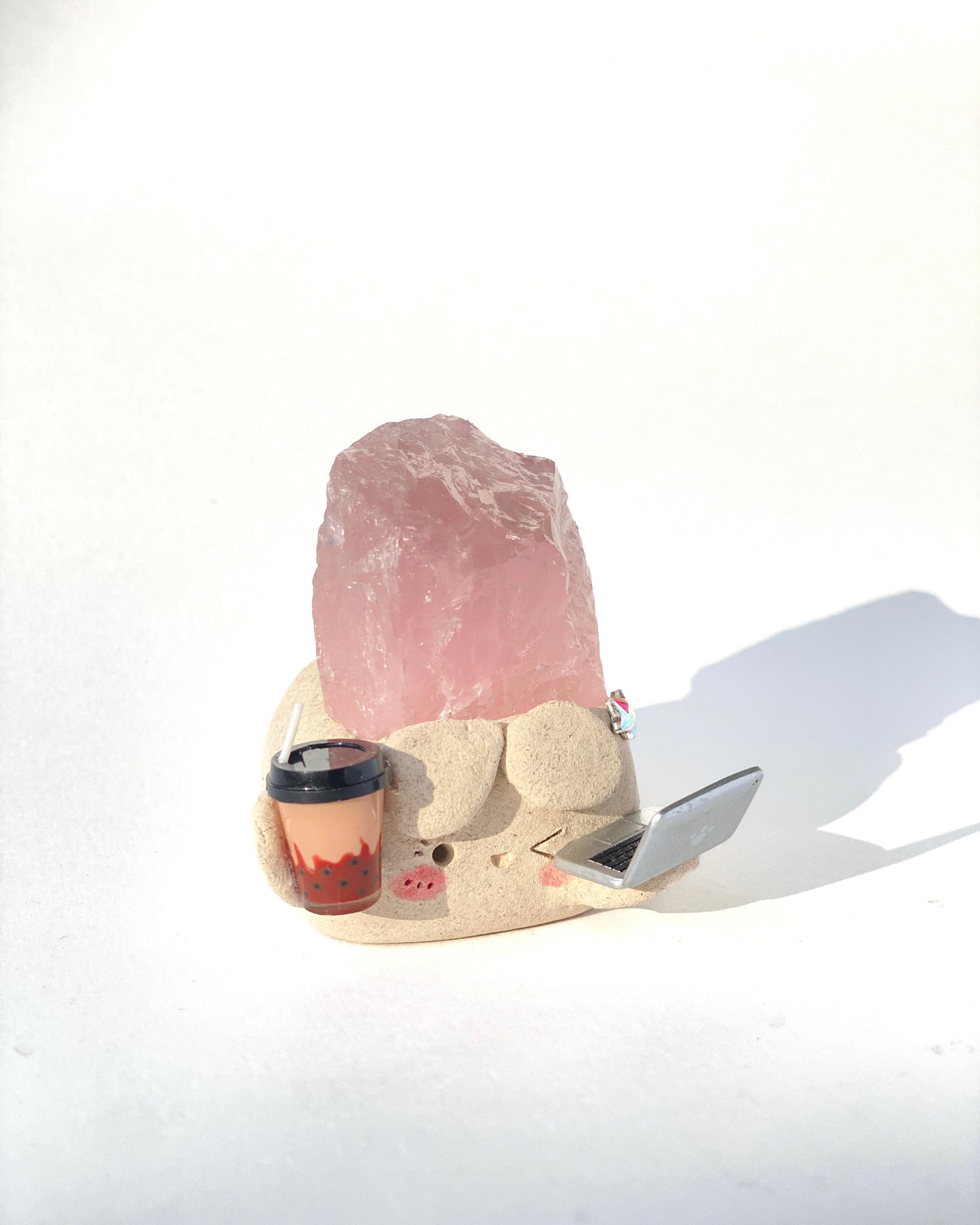 Boba Boss Bean – Handmade Rose Quartz Figurine