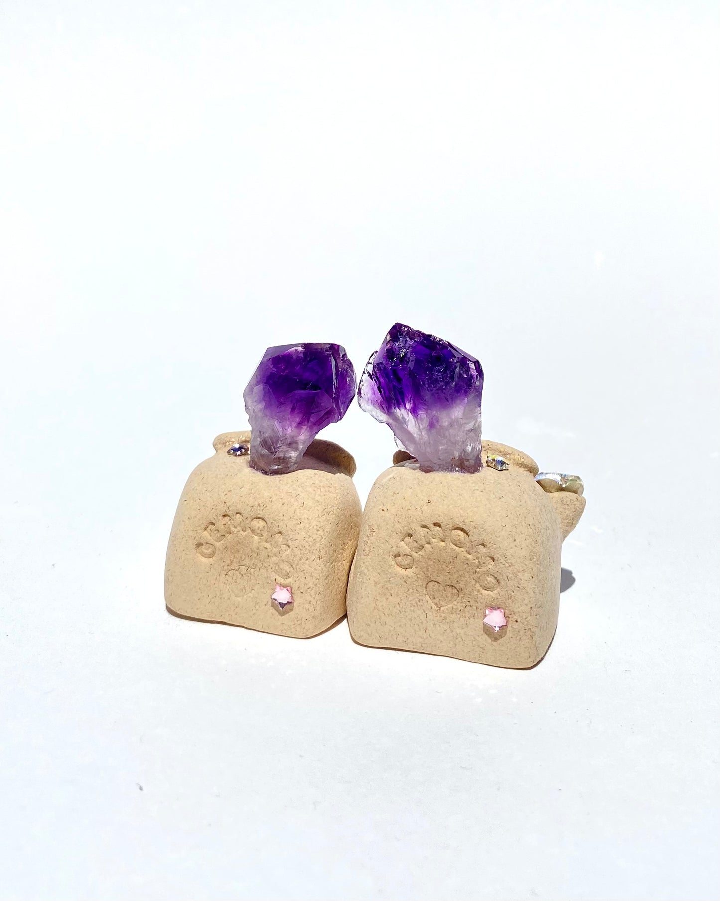 Snuggle Bean – Handmade Amethyst Crystal Figurine Set