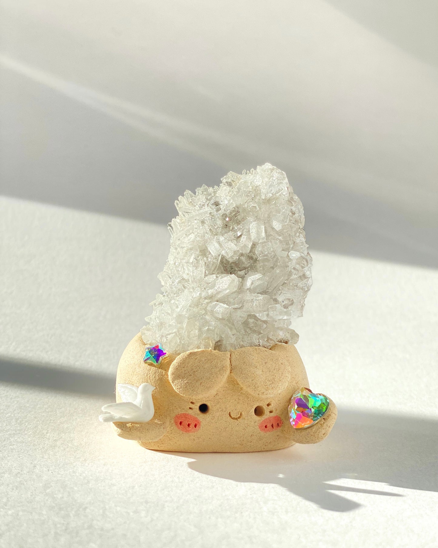 Peace Bean – Handmade Clear Quartz Crystal Cluster Figurine