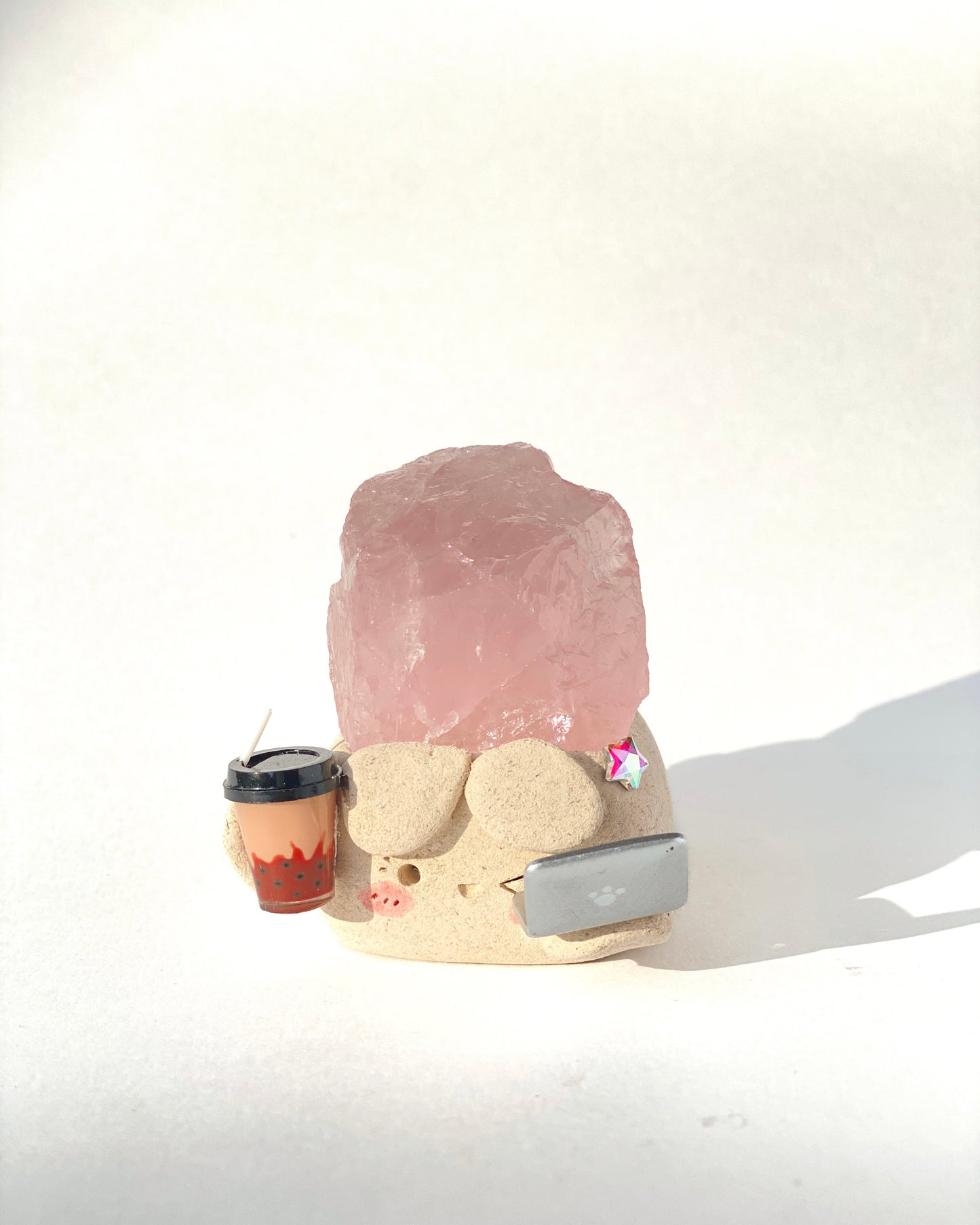 Boba Boss Bean – Handmade Rose Quartz Figurine