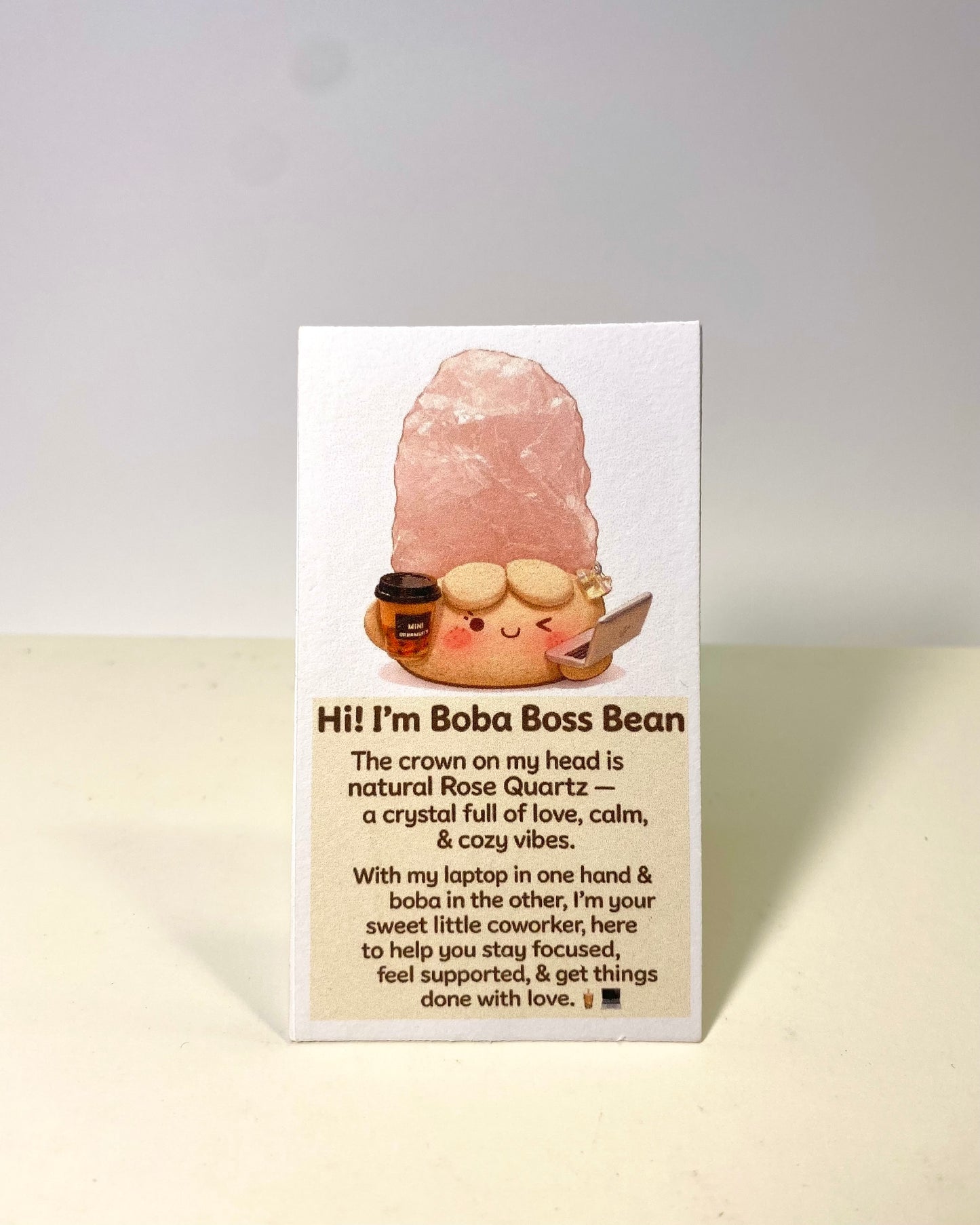 Boba Boss Bean – Handmade Rose Quartz Figurine