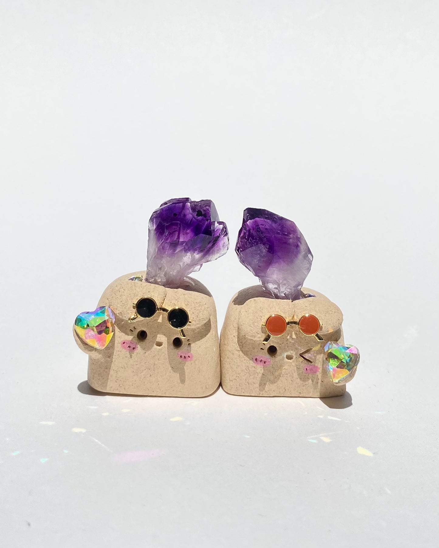 Snuggle Bean – Handmade Amethyst Crystal Figurine Set