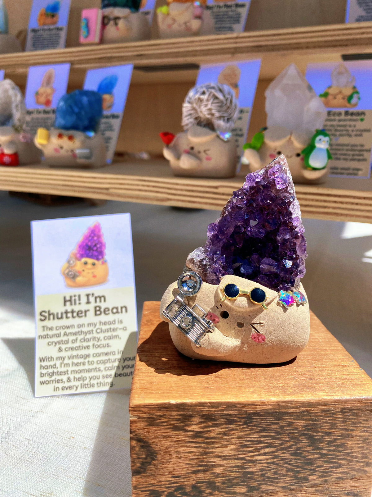 Little Shutter Bean – Handmade Amethyst Cluster Crystal Figurine