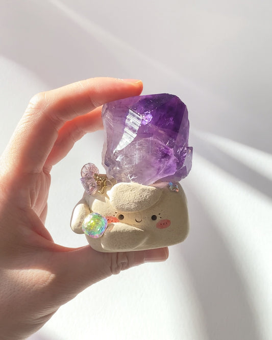 Wisdom Bean – Handmade Amethyst Crystal Figurine