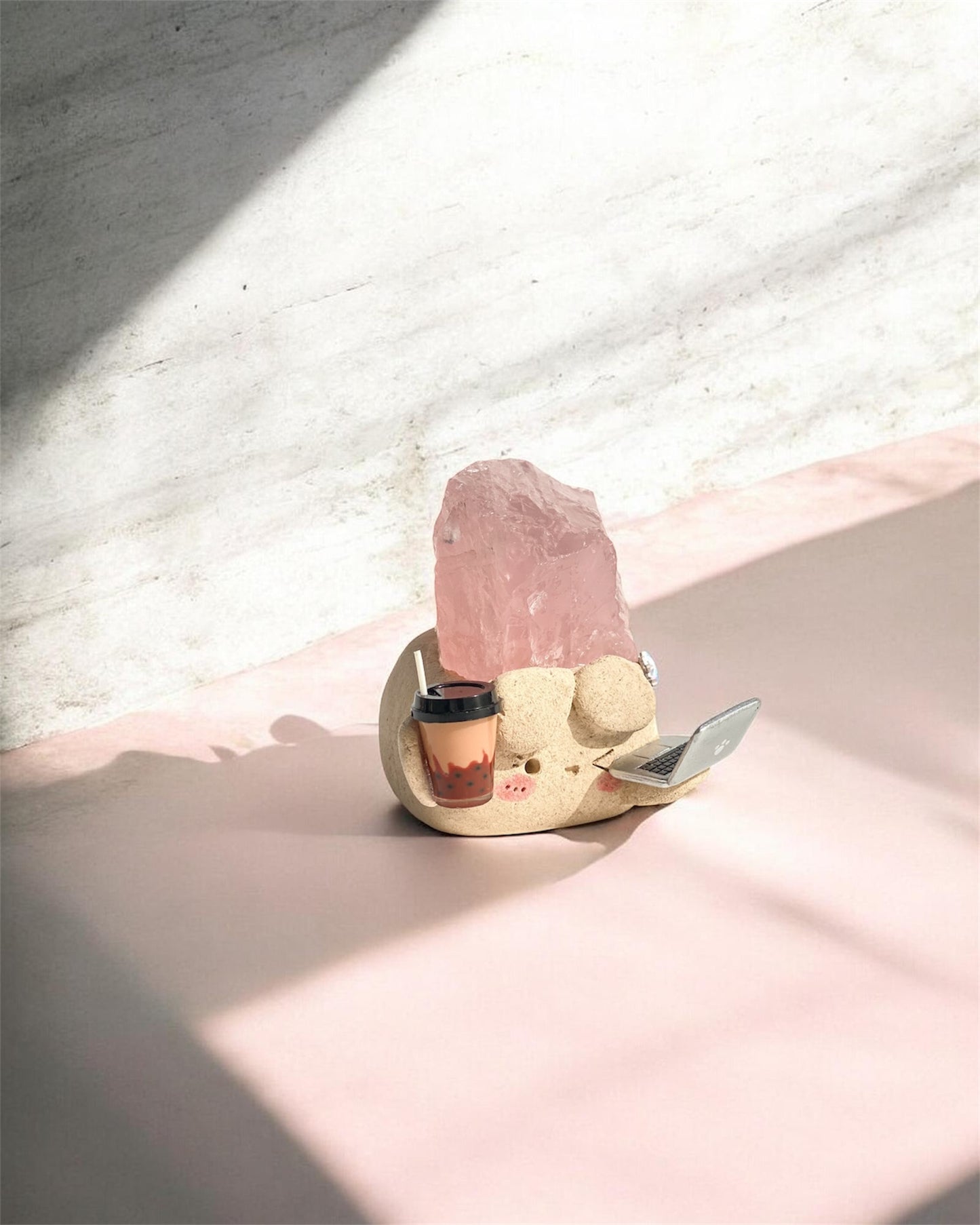 Boba Boss Bean – Handmade Rose Quartz Figurine