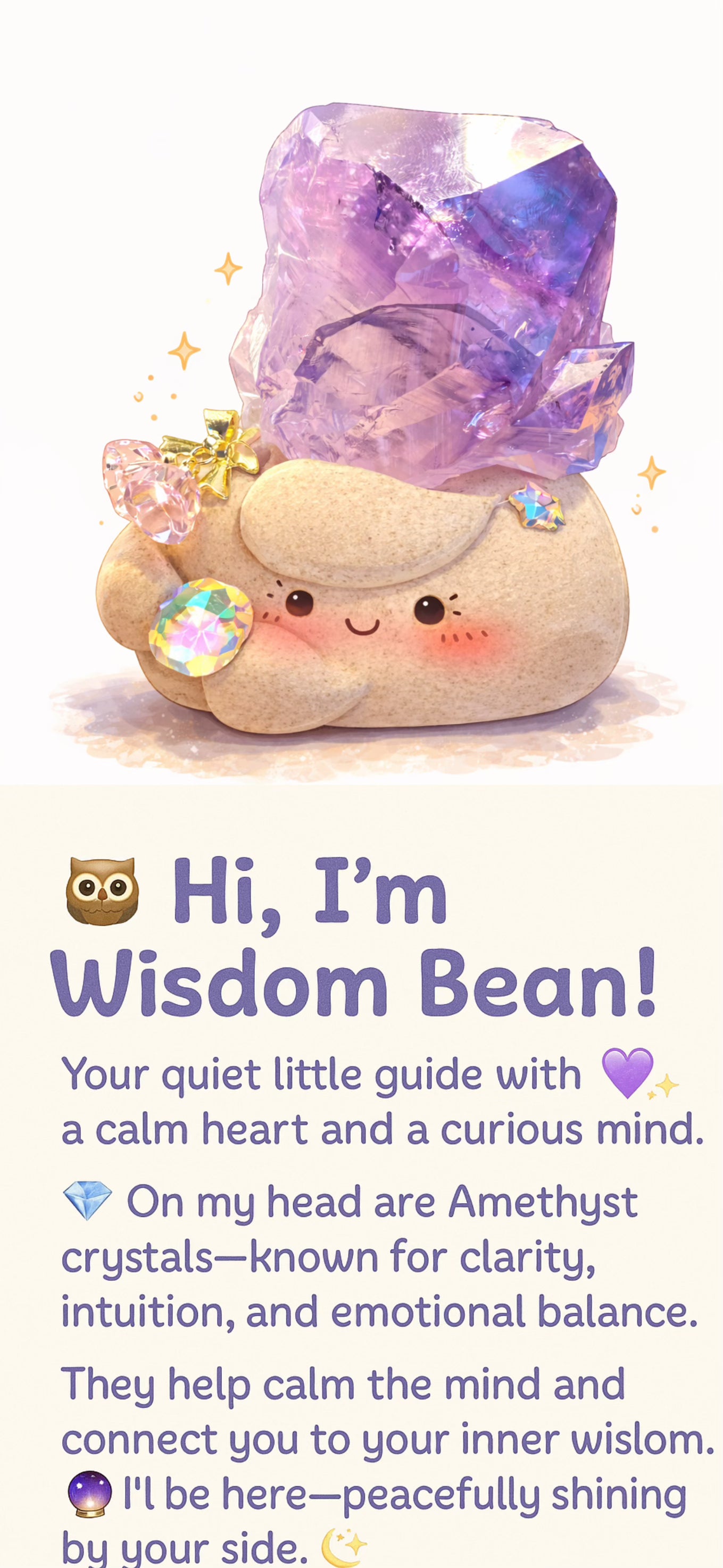 Wisdom Bean – Handmade Amethyst Crystal Figurine